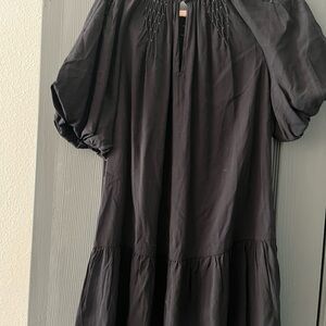 LOFT Black Gathered Detail Dress